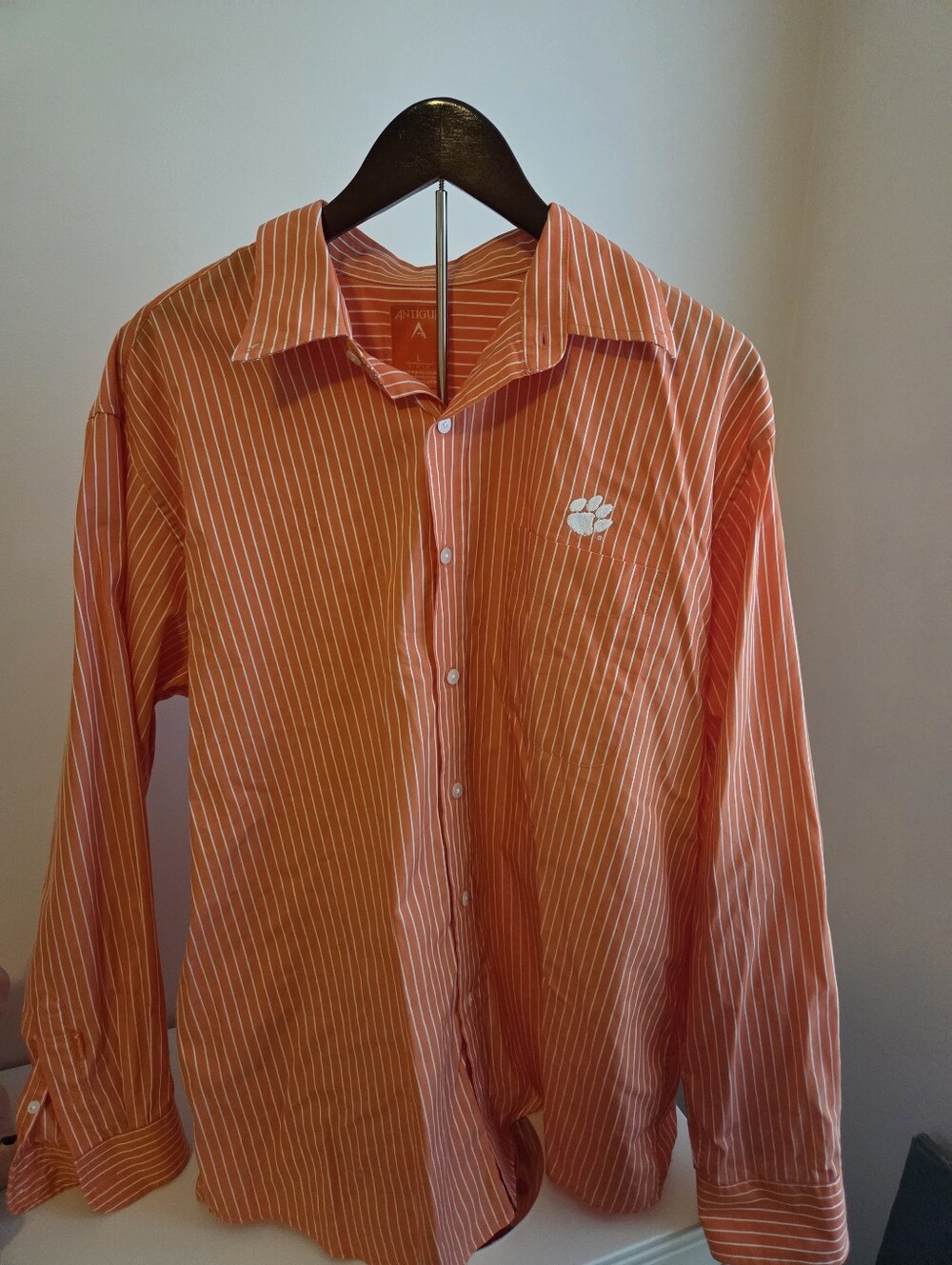 Antigua Orange and White Striped Button-Down Shirt